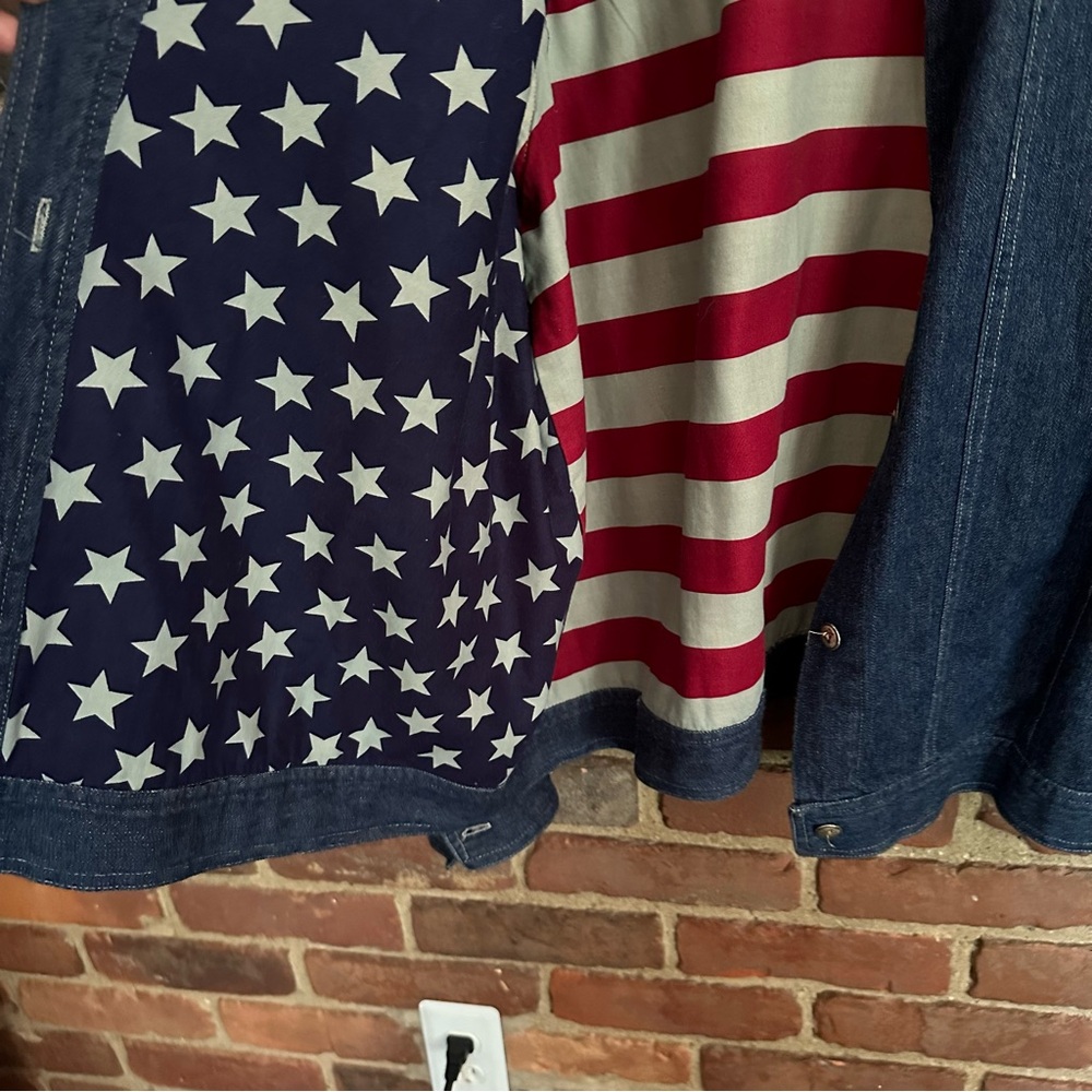 Vintage Coldwater Creek American Flag Line Jean Jacket 2X -52 chest -25” long